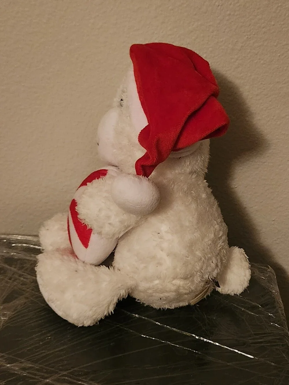 Hallmark White Plush Bear with Red Santa Hat and Peppermint Pillow